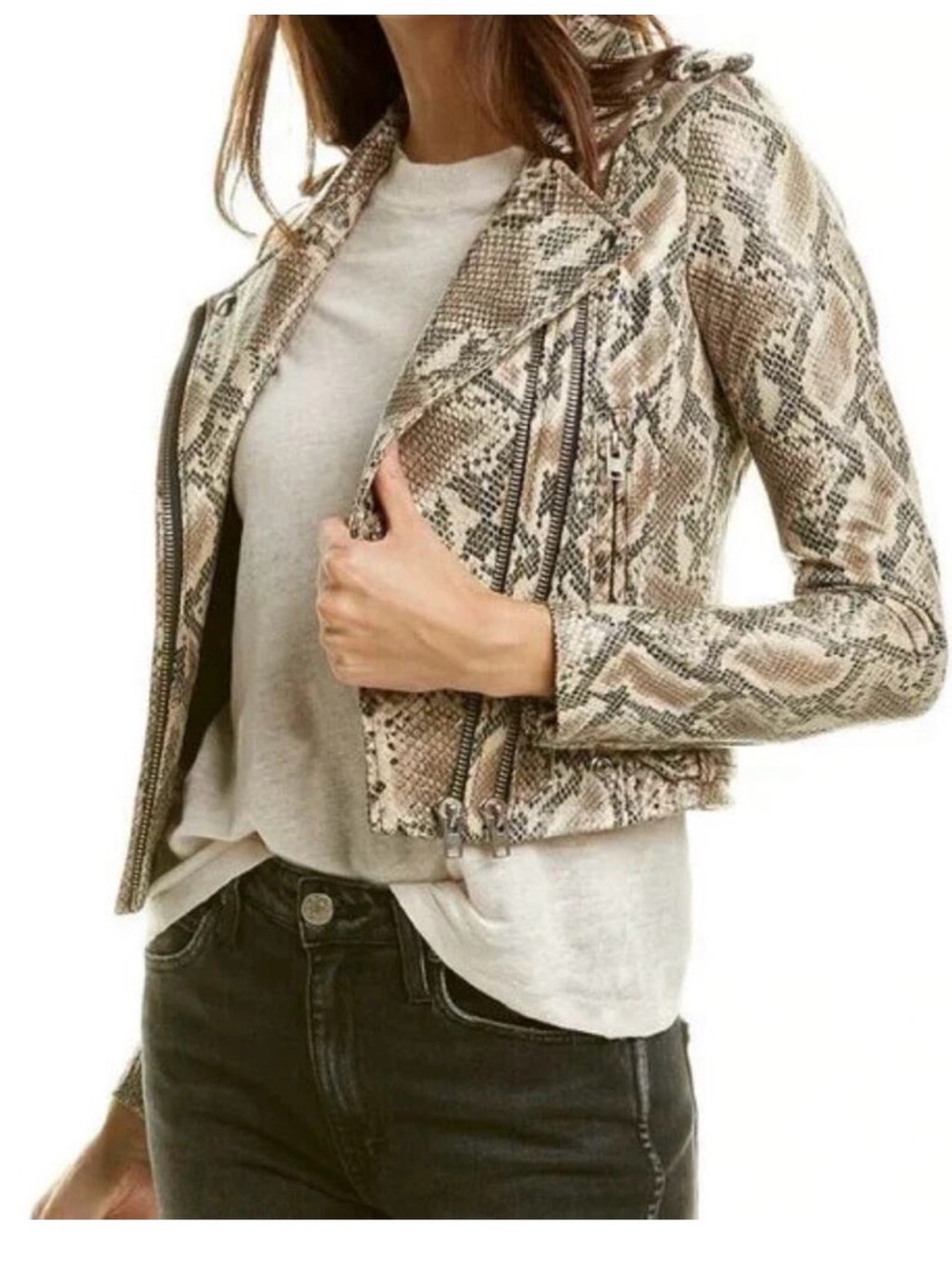 IRO Luiga Snake Effect Leather Jacket Zip Up Biker Python Jacket NWT